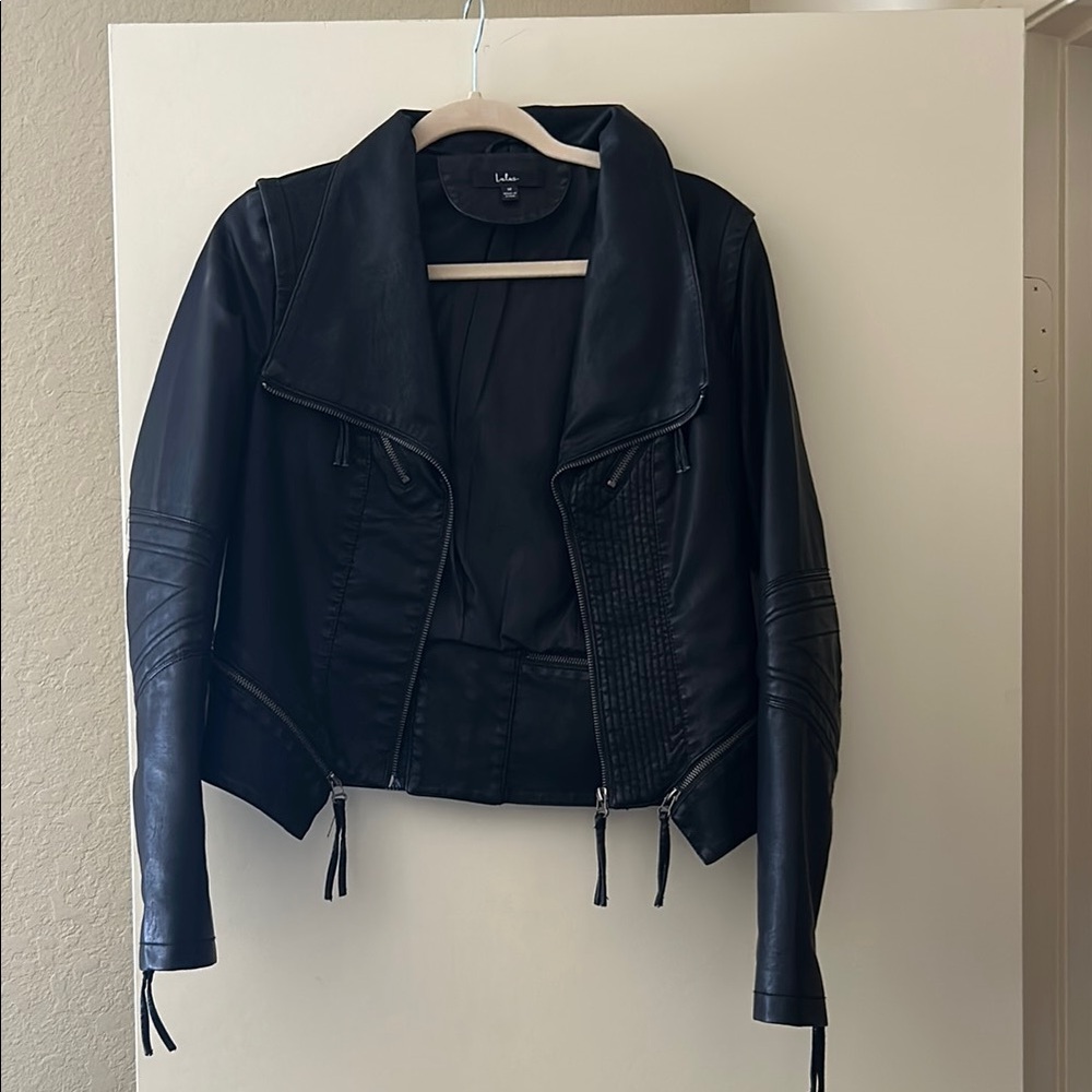 Lulu's Black Leather Jacket with Fitted Silhouette and Lapels